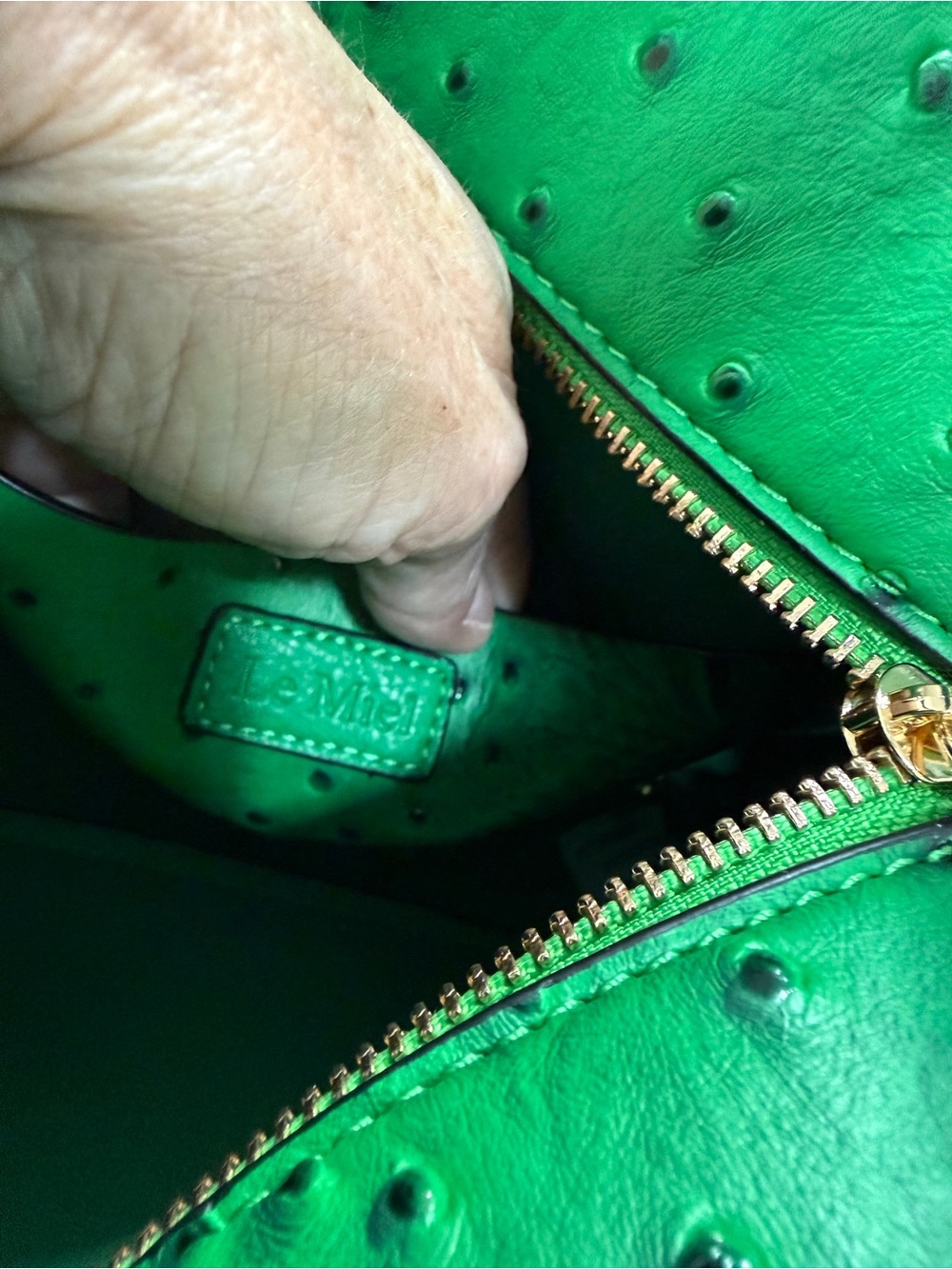 Structured Green Faux-Ostrich Satchel 2 way with bonus wallet brand new - Picture 10 of 12